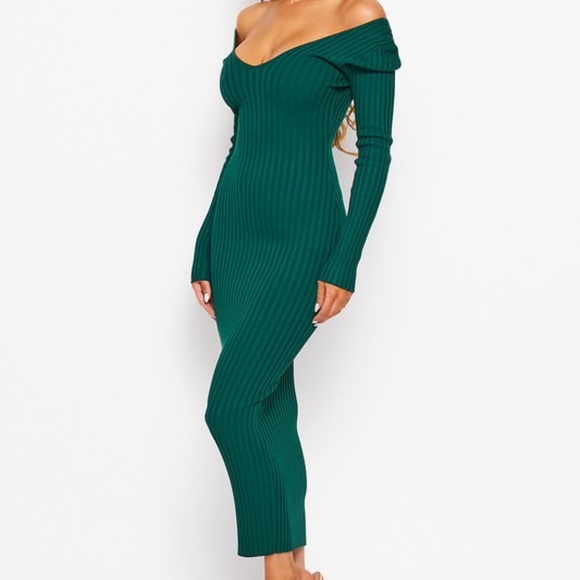 💚 LAST ONE 💚 Sexy Elegant Ribbed Knit Long Sleeve Bodycon Midi Dress - Picture 4 of 7